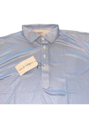 NWT Collars & Co Dress Collar Polo Large Light Blue Herringbone Performance Golf